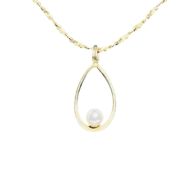 Vintage 1/20 14k GF Twisted S Link Necklace With Oval Faux Pearl Pendant (5679) - Picture 3 of 7